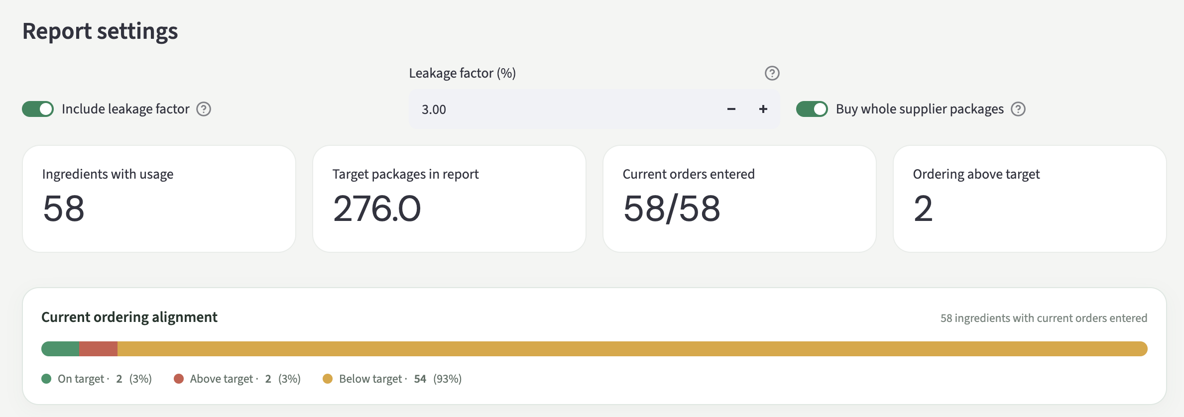 MenuMeter ingredient ordering settings, summary metrics, and current ordering alignment